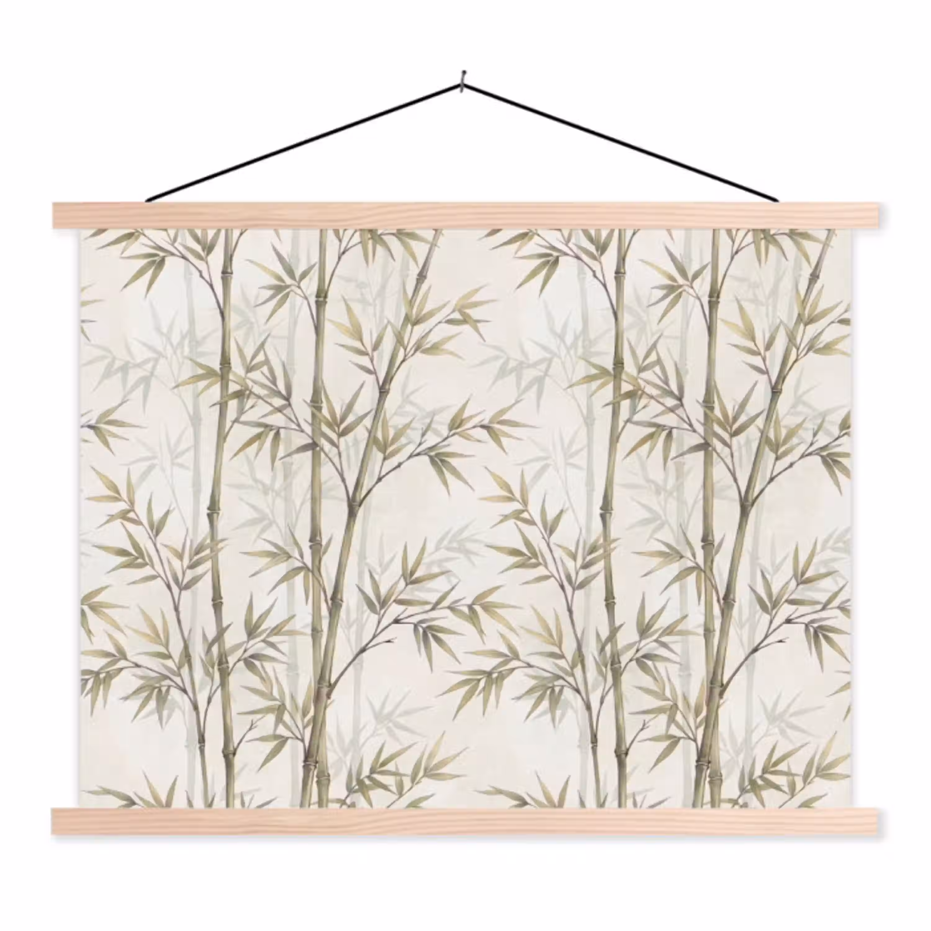 Bamboe - Bladeren - Natuur - Aquarel - Groen textielposter latten blank klein -3d