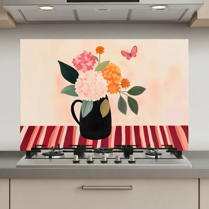 Vaas - Bloemen - Vlinder - Rood keuken achterwand spatscherm klein -3d_website