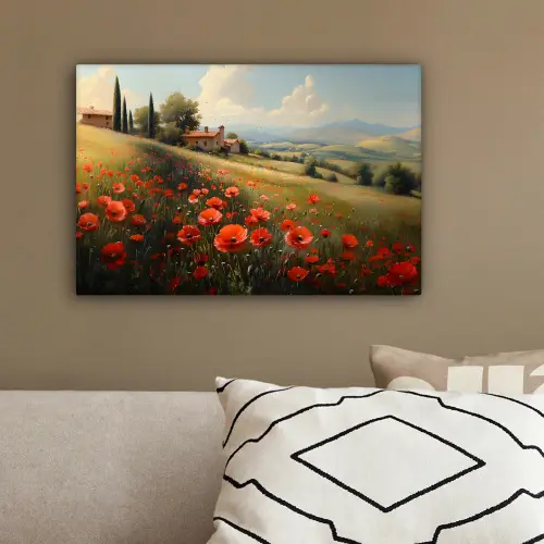 Klaprozen - Rood - Heuvels - Landschap canvas 2cm klein -sfeer3