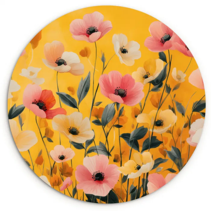 Bloemen - Veld - Geel Wandcirkel kunststof plaat 5mm dik klein -3d
