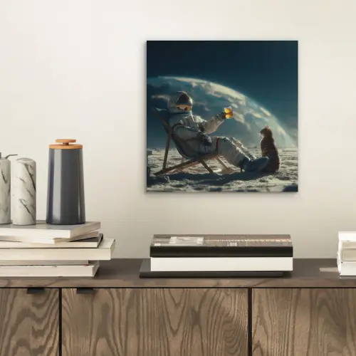 Astronaut - Kat - Glas - Stoel aluminium wit klein -sfeer1