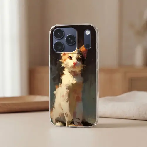 Kat - Geschilderd - Artistiek - Wit Telefoonhoesje iPhone 17 Pro klein -sfeer2
