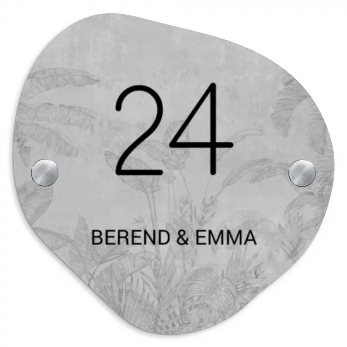 Grijs botanisch patroon - Klassiek Naambord Organisch middel -3d