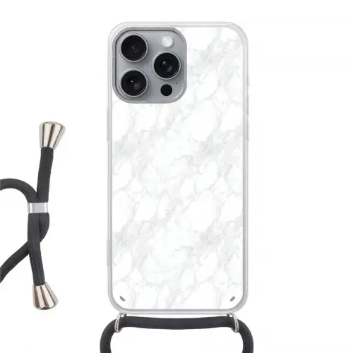 Minimalistisch - Wit - Grijze aders Hoesje iPhone 16 Pro Max met koord klein 804 -3d