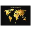 Goud - Wereldkaart - Quote tuinposter los doek groot -3d
