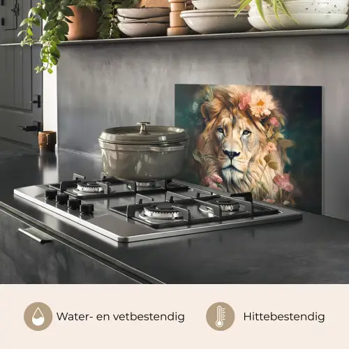 Leeuw - Leeuwenkop - Wilde dieren - Bloemen keuken achterwand spatscherm klein -usp_NL