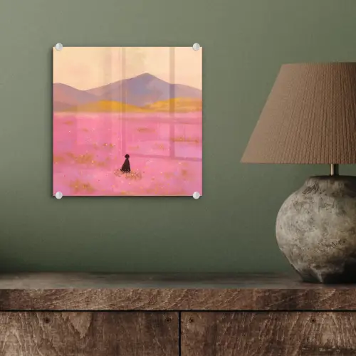 Bloemenweide - Heuvels - Silhouet - Roze plexiglas 5mm klein -sfeer3