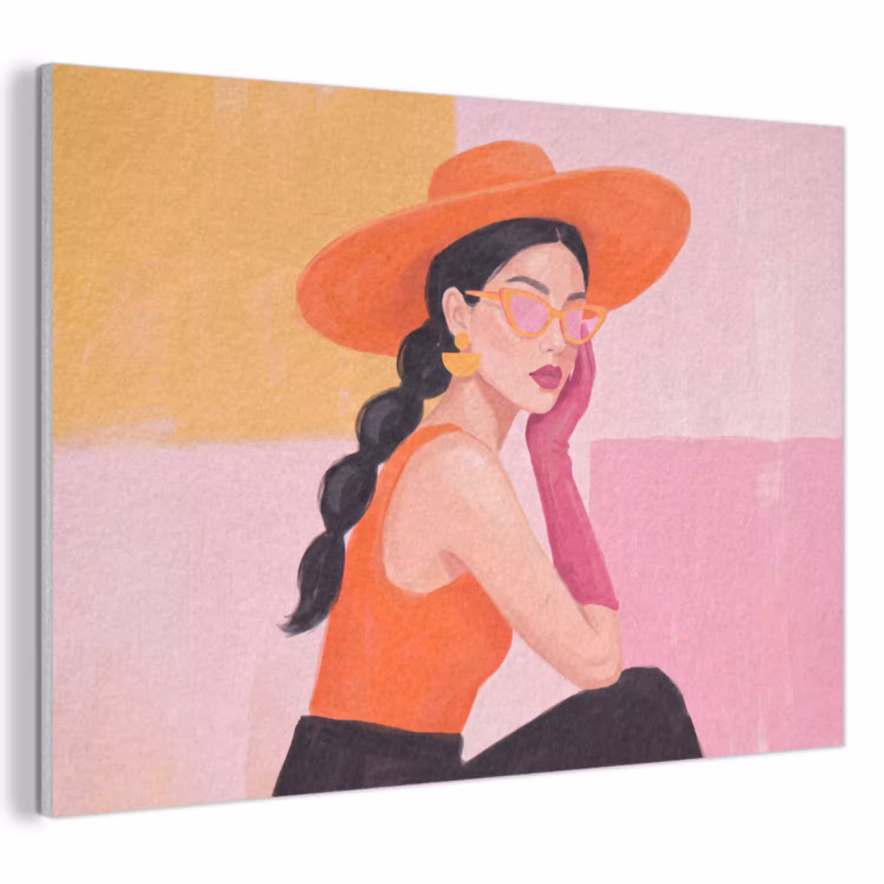 Vrouw - Hoed - Mode - Modern - Oranje PET vilt klein -3d