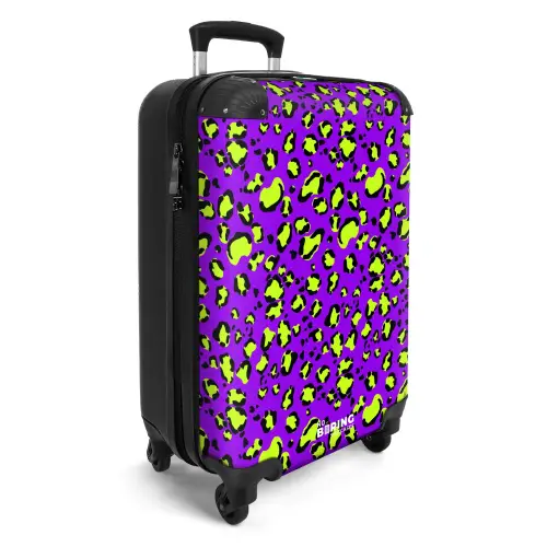 Panterprint in limoengroen op paarse achtergrond NBS - Handbagage koffer - Kinderen Unisex middel -productfoto_3d