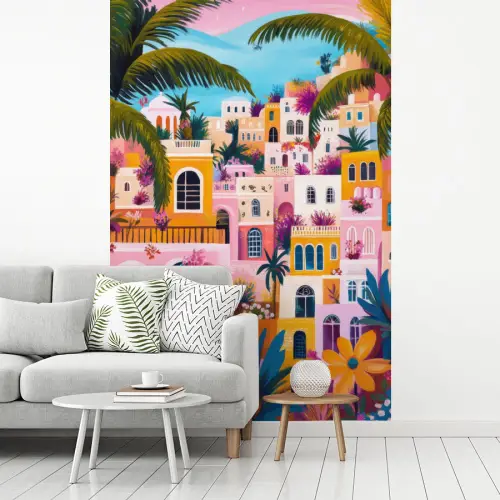 Kleurrijk - Roze - Oranje - Geel - Bloemen fotobehang vinyl groot -woonkamer