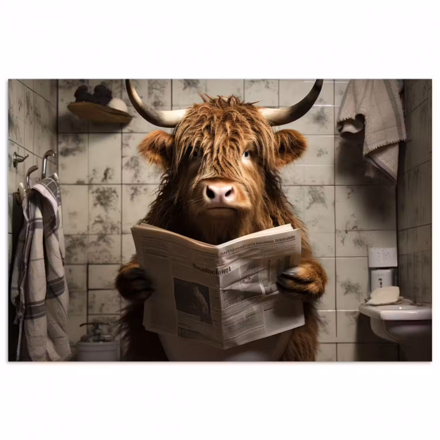 Poster - Scotch highlander - Toilette - Zeitung - Badezimmer