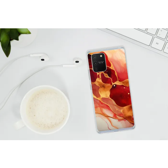 Marmer - Rood - Goud - Modern - Abstract Telefoonhoesje Samsung Galaxy S10 Lite klein -oordopS10Lite