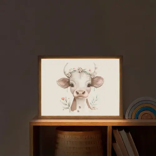 Koe - Bohemian - Kalfje - Bloemen Light Box met batterij (Wandlamp kind) middel -sfeer1_kind