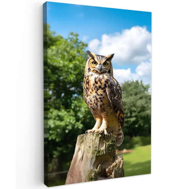 Uil - Boomstronk - Bos - Lucht Tuinposter op houten frame 2 cm dik klein -3d