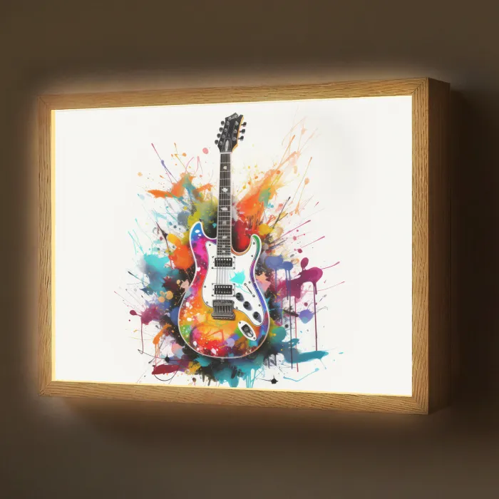 Gitaar - Graffiti - Muziek - Wit Light Box met batterij (Wandlamp) middel -z3d_website