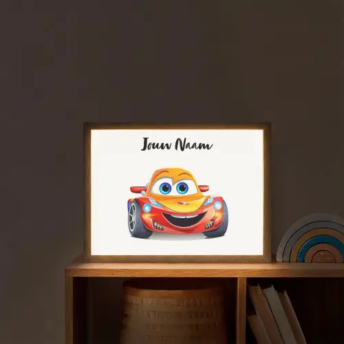 Raceauto - Oranje - Jongens - Kinderen - Auto Light Box met batterij (Wandlamp kind) middel -sfeer1_kind