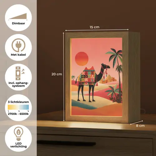 Kameel - Gekleurd tapijt - Duinen - Rode zon Light Box met kabel (Tafellamp) klein -USP_NL