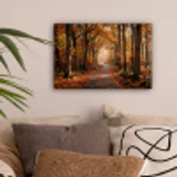 Bospad - Herfstbos - Bladeren - Oranje - Nostalgisch canvas 2cm klein -sfeer1