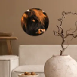 Schotse hooglander - Zwart - Koe - Hoorn - Dieren Wandcirkel behangsticker klein -sfeer1