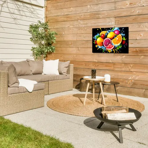 Fruit - Graffiti - Kleurrijk - Sinaasappel - Aardbei - Abstract Tuinposter op houten frame 2 cm dik klein -sfeer2