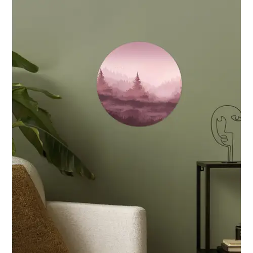 Landschap - Mistig - Roze Wandcirkel behangsticker klein -sfeer2