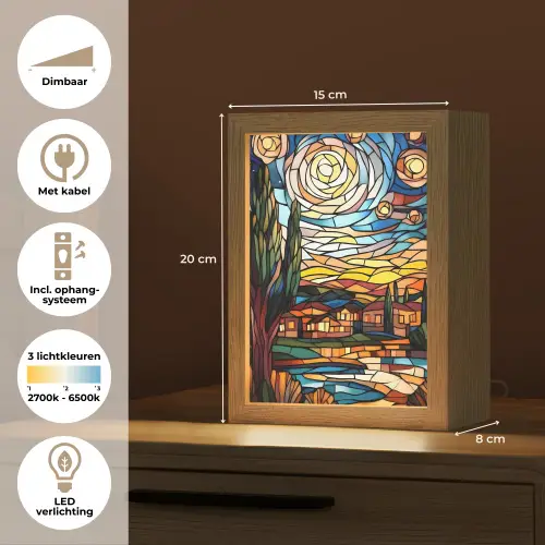 Hemel - Sterren - Mozaïek - Huizen Light Box met kabel (Tafellamp) klein -USP_NL