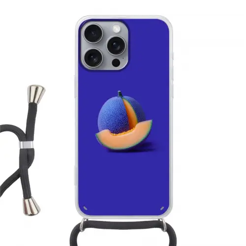Meloen - Blauw - Oranje - Kunstzinnig Hoesje iPhone 16 Pro Max met koord klein -3d