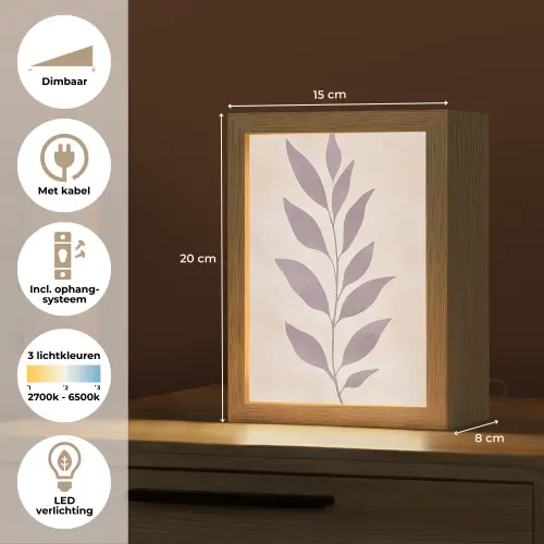 Tak - Bladeren - Minimalistisch - Beige Light Box met kabel (Tafellamp) klein -USP_NL