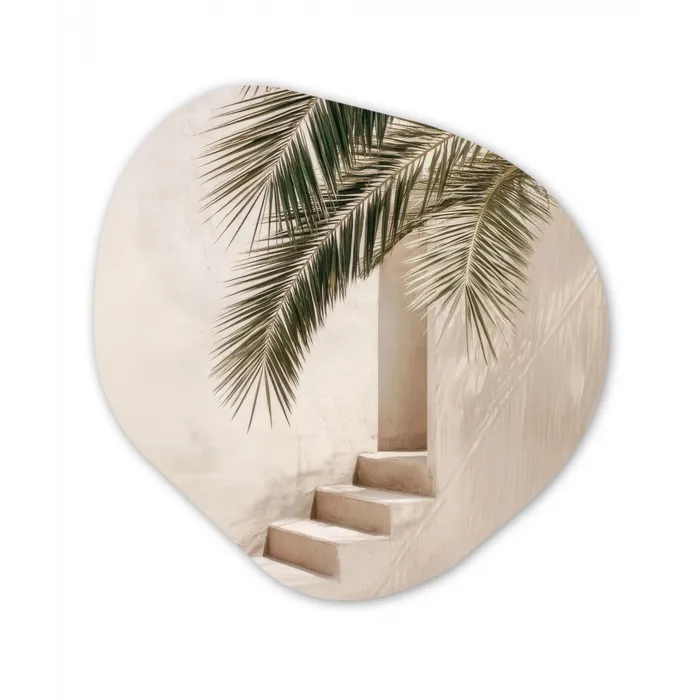 Palmboom - Schaduw - Trap - Beige Wandcirkel Organisch Forex 3mm klein -3d