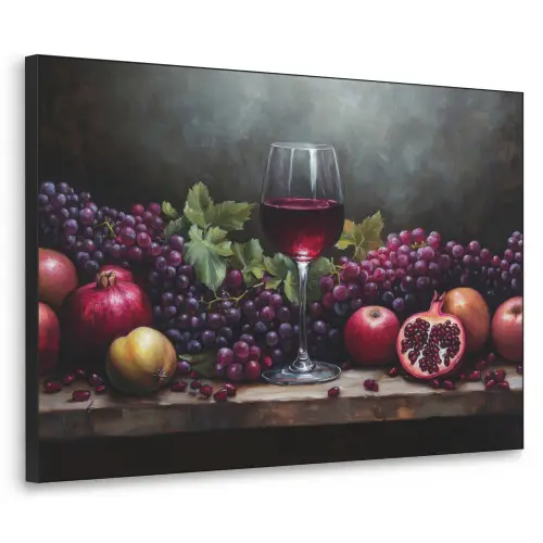 Wijn - Fruit - Stilleven Textielframe zwart klein -3d