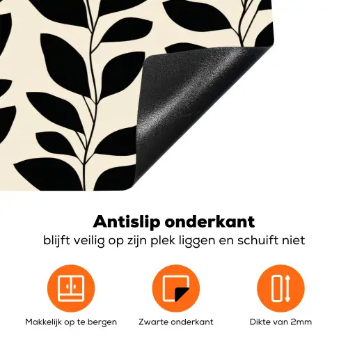 Botanisch - Dessin - Zwart - Beige Inductie beschermer vinyl 3mm klein 276 -zzzzzzz-td-onderkant