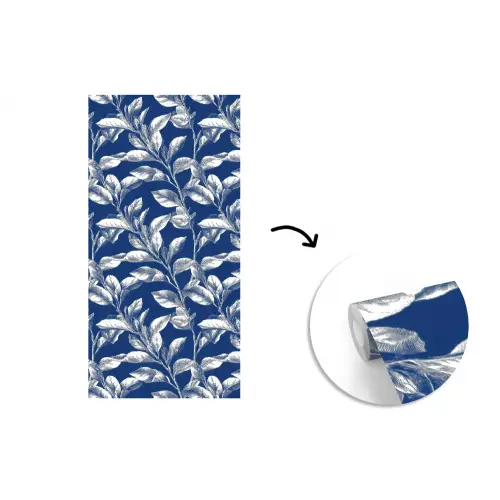 Botanisch - Patroon - Blauw fotobehang vinyl groot 64 -3d