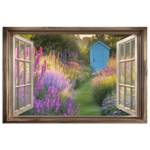 Doorkijk - Bloemen - Raam - Natuur poster papier klein -3d