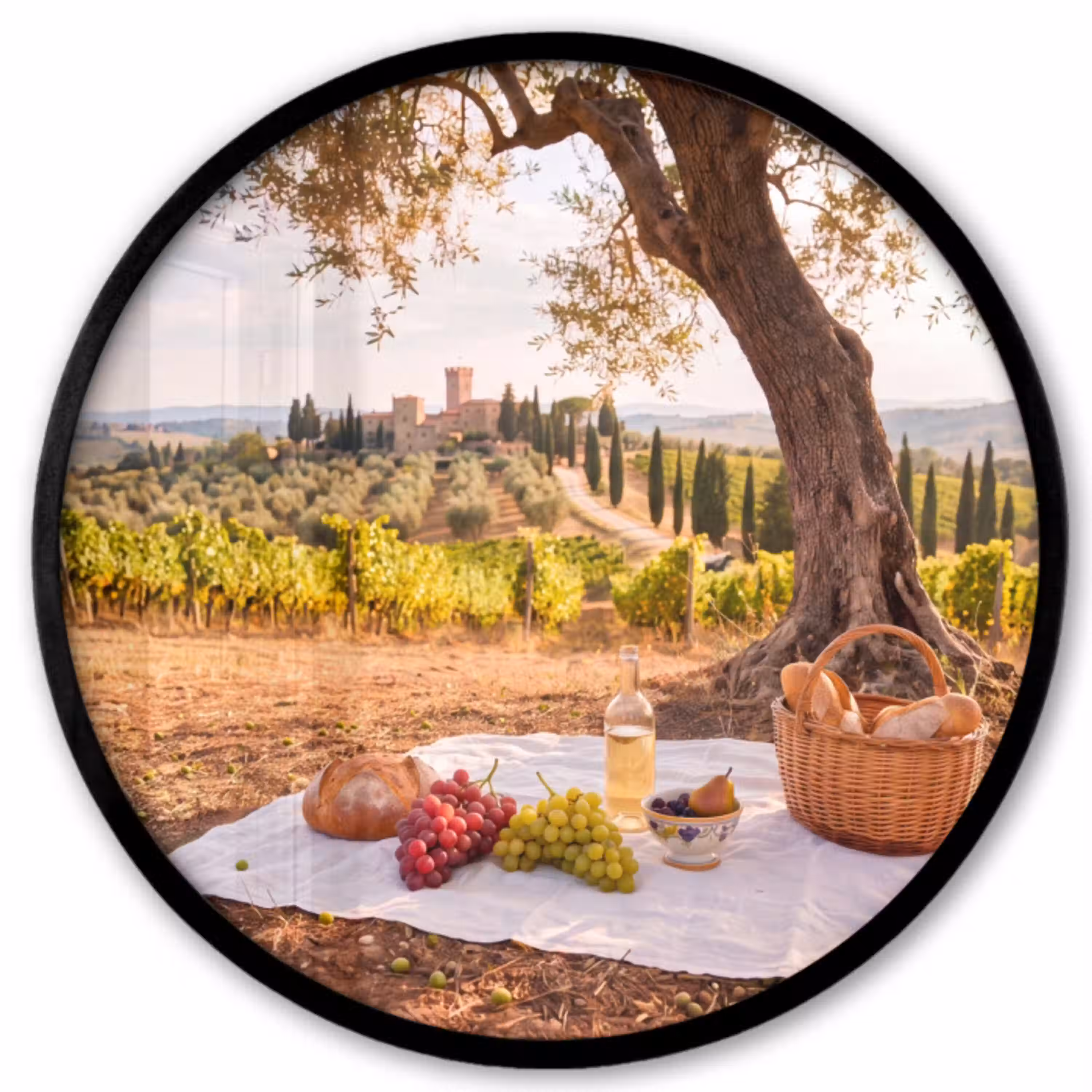 Picknick - Wijngaard - Landschap - Zomer - Eten Fotolijst rond zonder passe partout klein -3d
