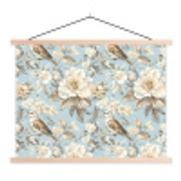 Botanisch - Zangvogel - Blauw textielposter latten blank klein 122 -3d