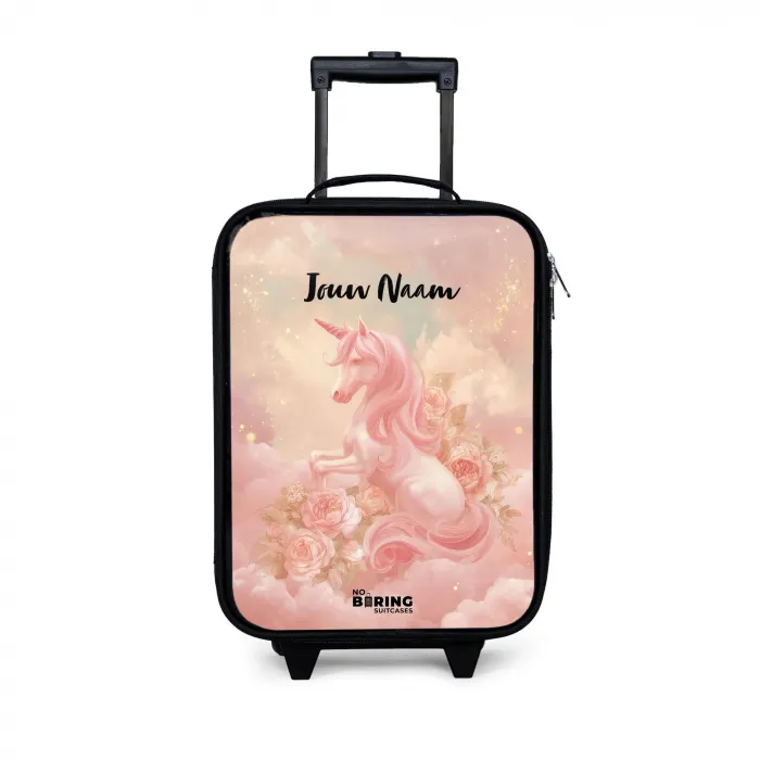 Eenhoorn - Wolken - Roze Kinderkoffer - Zwart klein -3d