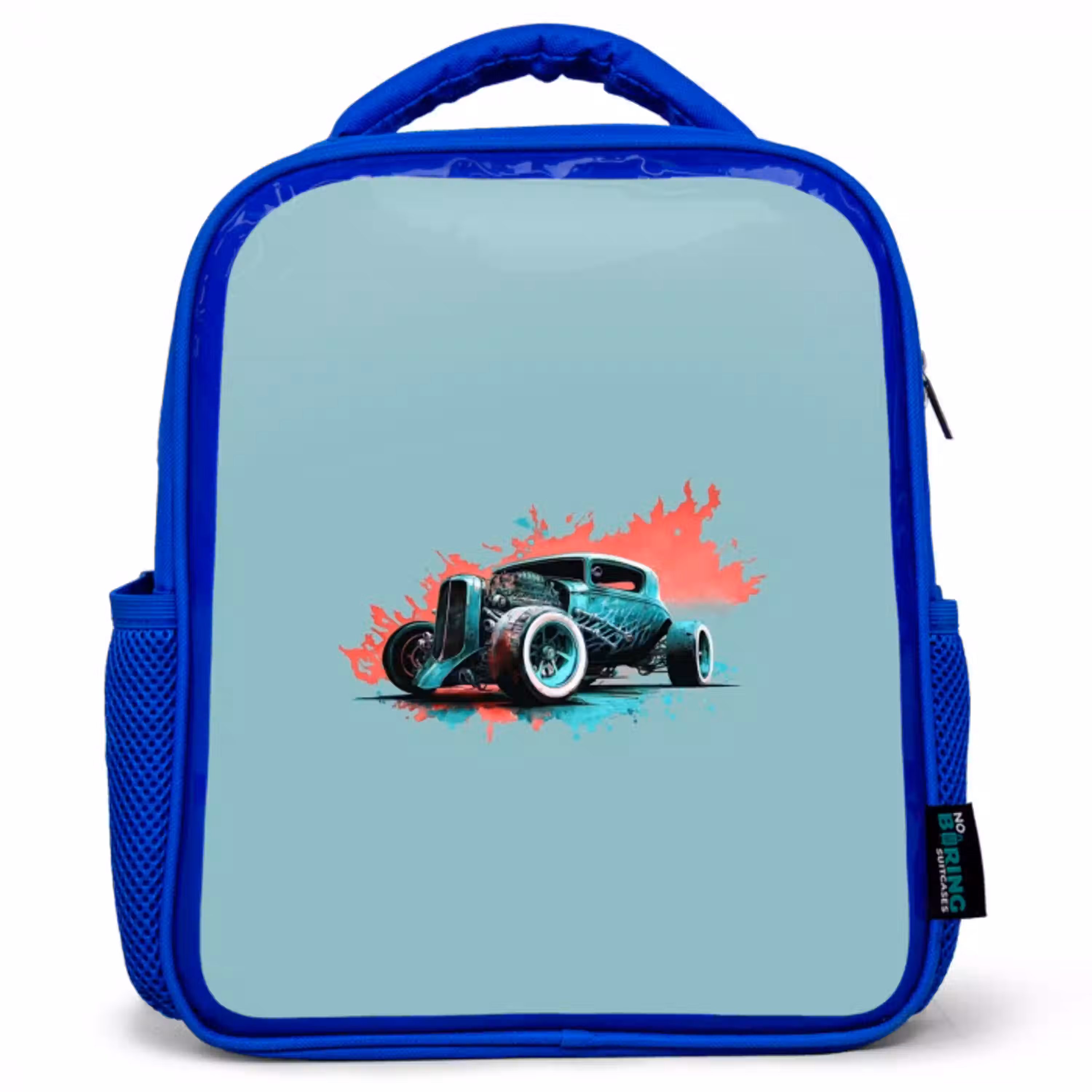 Hotrod turquoise Kinderrugzak - Blauw middel -3d