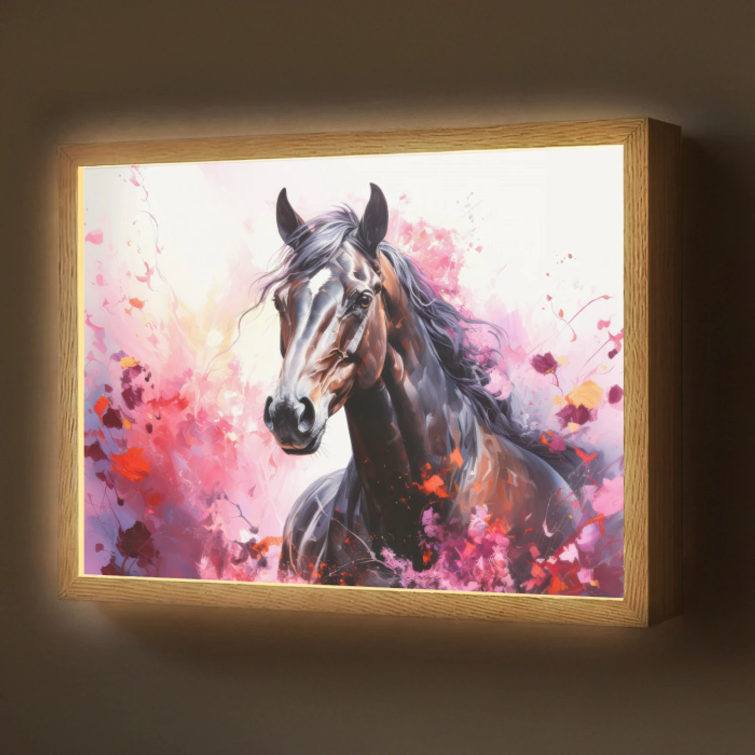 Paard - Dieren - Meisje - Roze Light Box met batterij (Wandlamp) middel -z3d_website