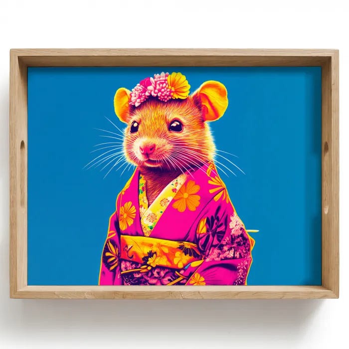 Muis - Kimono - Bloemen - Blauw Dienblad Rechthoek middel -z3d_shopping