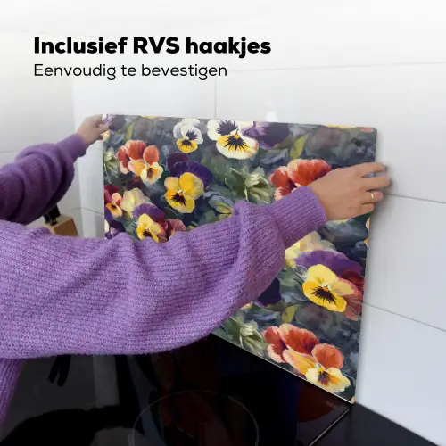 Viooltjes - Paars - Geel - Groen Inductie beschemer met haakjes klein 777 -ky-ophangen-nl