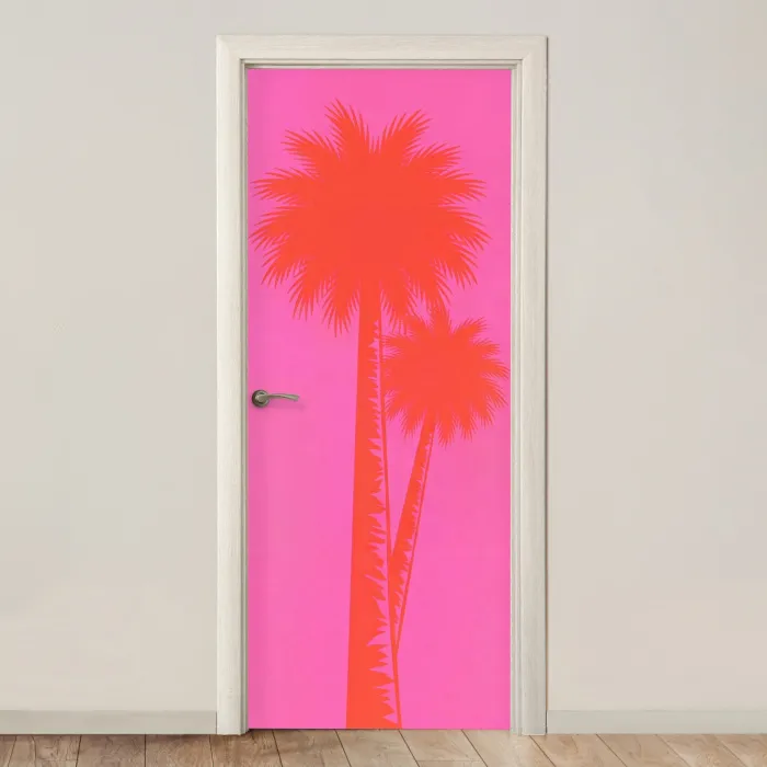 Palmbomen - Modern - Roze deurposter klein -3d_beige