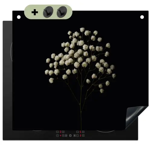 Gipskruid - Bloemetjes - Wit - Minimalistisch Inductie beschemer met haakjes middel -3d