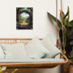 Doorkijk - Rozenboog - Uitzicht - Landschap - Bloemen tuinposter los doek klein -sfeer7