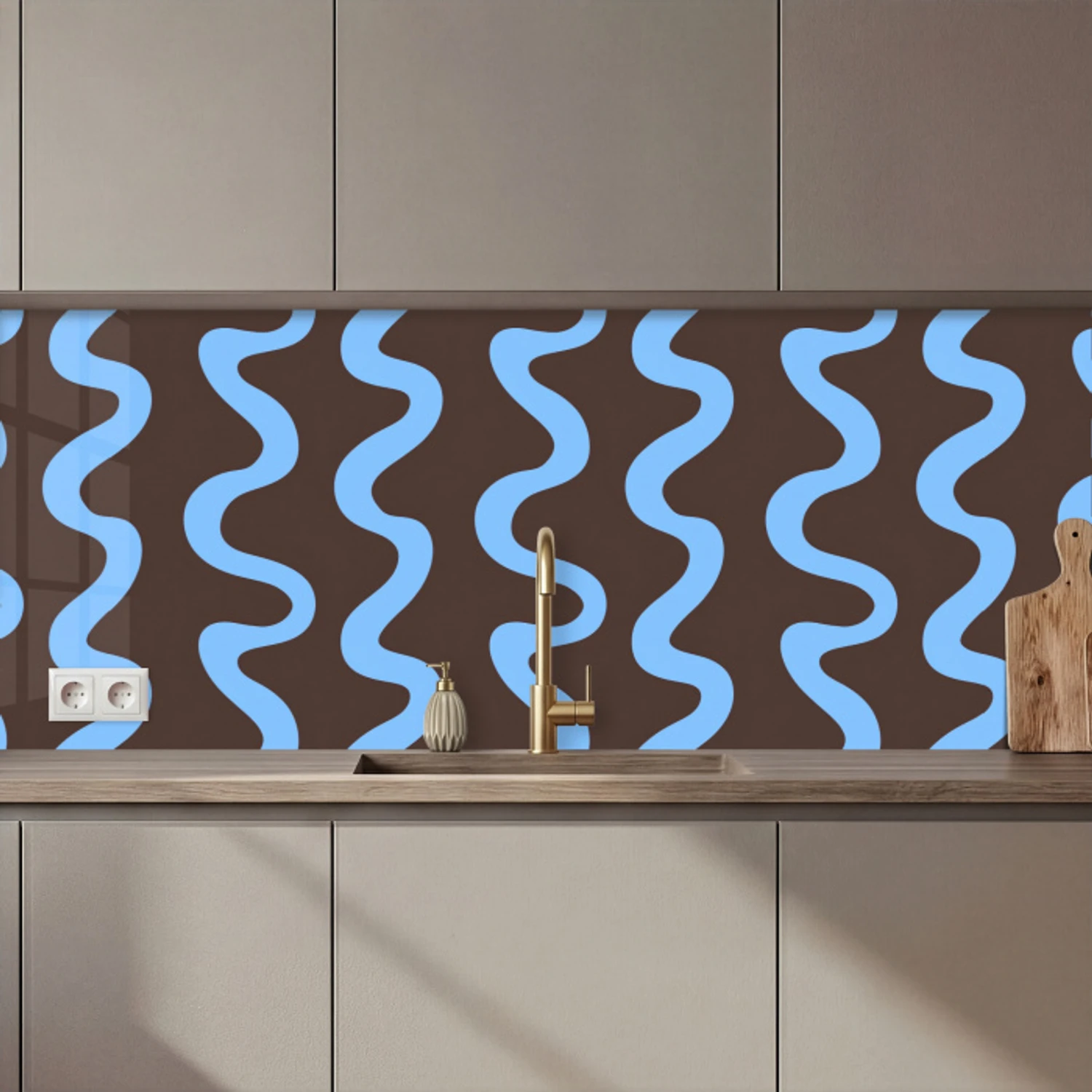 Kronkelende lijnen - Blauw - Bruin - Minimalistisch keuken achterwand 2 middel 871 zz_3dshopping