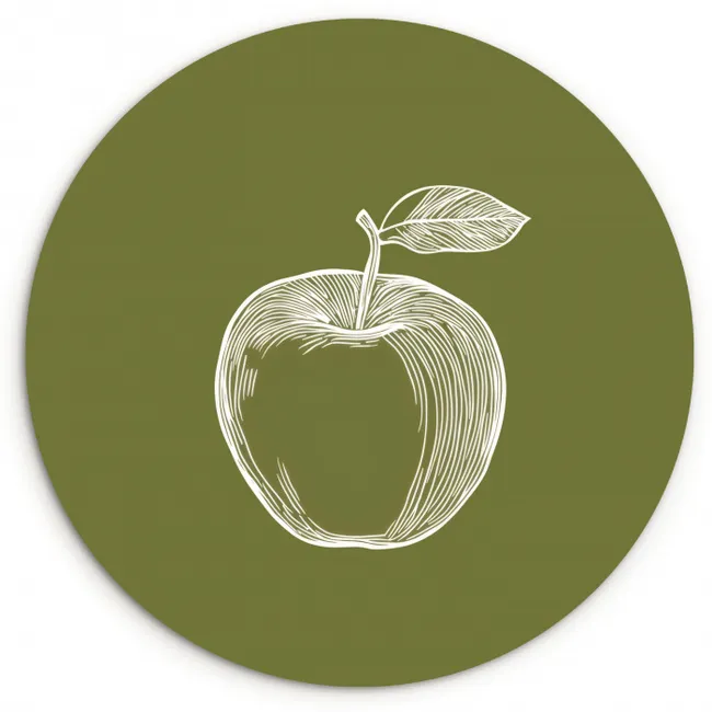 Lijntekening - Appel - Olijfgroen - Blaadje KitchenYeah - Keuken - Wandcirkel Forex klein -3d