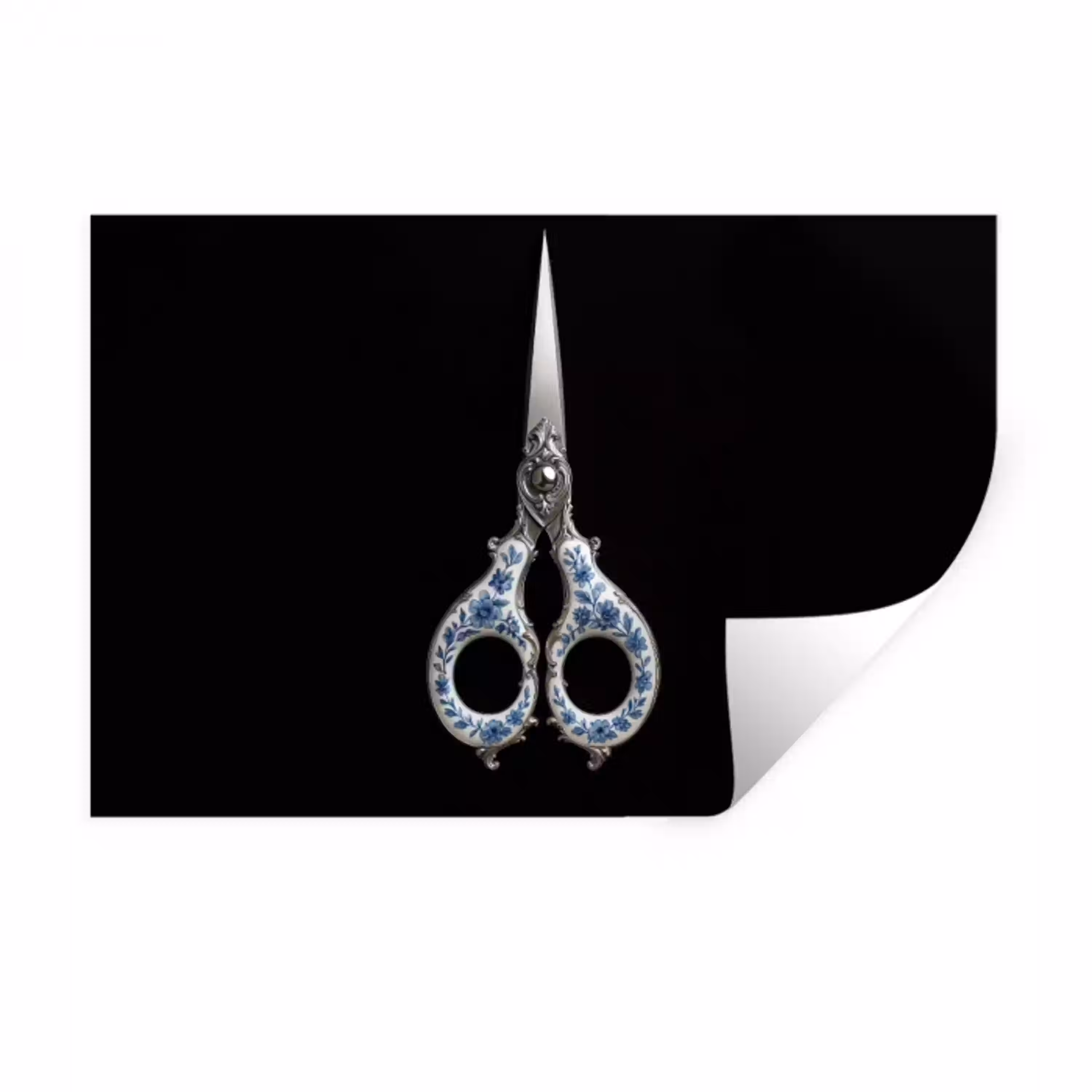 Schaar - Delfts blauw - Zwart Muursticker klein -3d