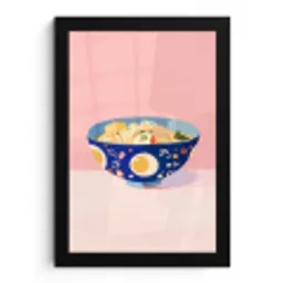 Noodles - Kom - Blauw - Illustratie fotolijst zwart zonder passe partout klein -3d