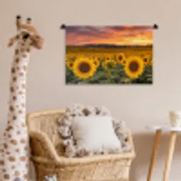 Zonnebloemen - Heuvellandschap - Geel Wandkleed katoen klein -wsfeer5_kind