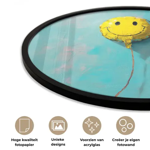 Ballon - Geel - Smiley Fotolijst rond zonder passe partout klein -closeup_NL