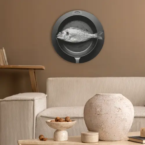 Pan - Vis - Zwart - Wit Akoestische PET Vilt - Rond klein -sfeer1